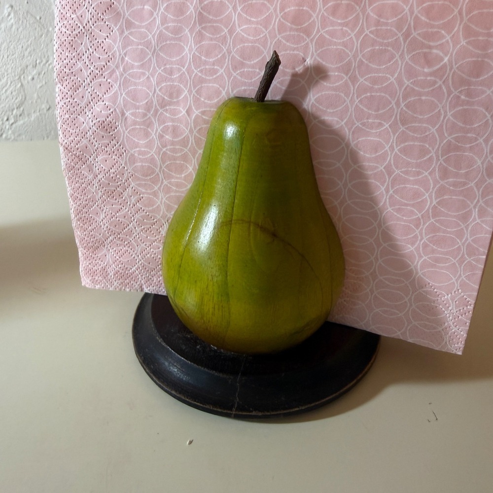 Aty Kawa Hand Carved Wood Pear Napkin Holder Green Bogota Colombia Folk Art